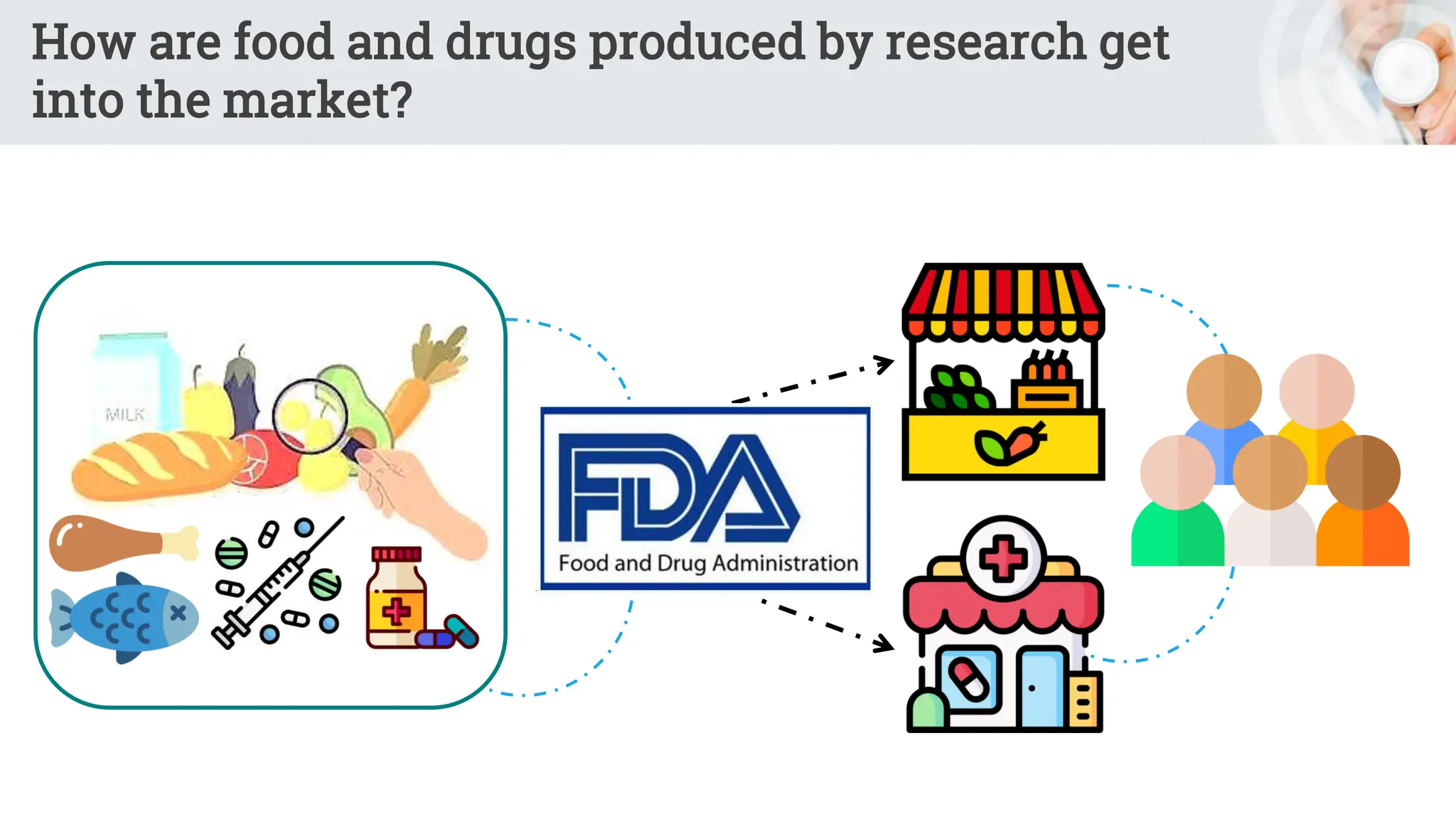 How are food and drugs produced by research get
into the market?
 