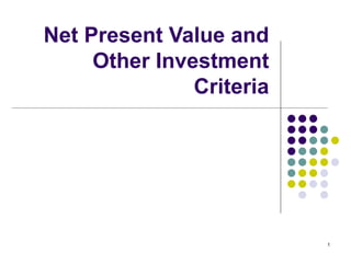 Net Present Value and Other Investment Criteria 