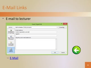 E-Mail Links
• E-mail to lecturer
– E-Mail
25
 