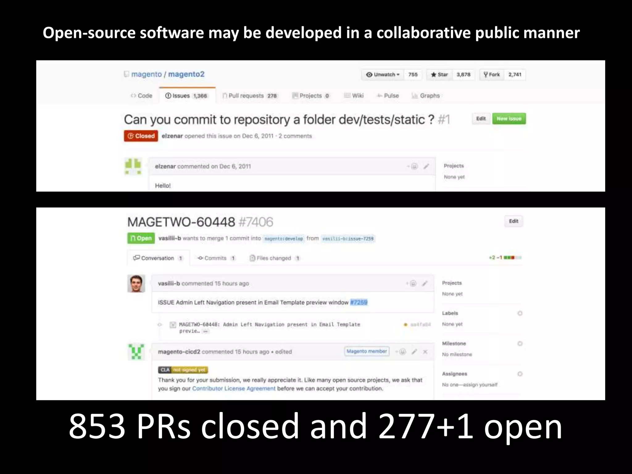 853 PRs closed and 277+1 open Open-source software may be developed in a collaborative public manner 