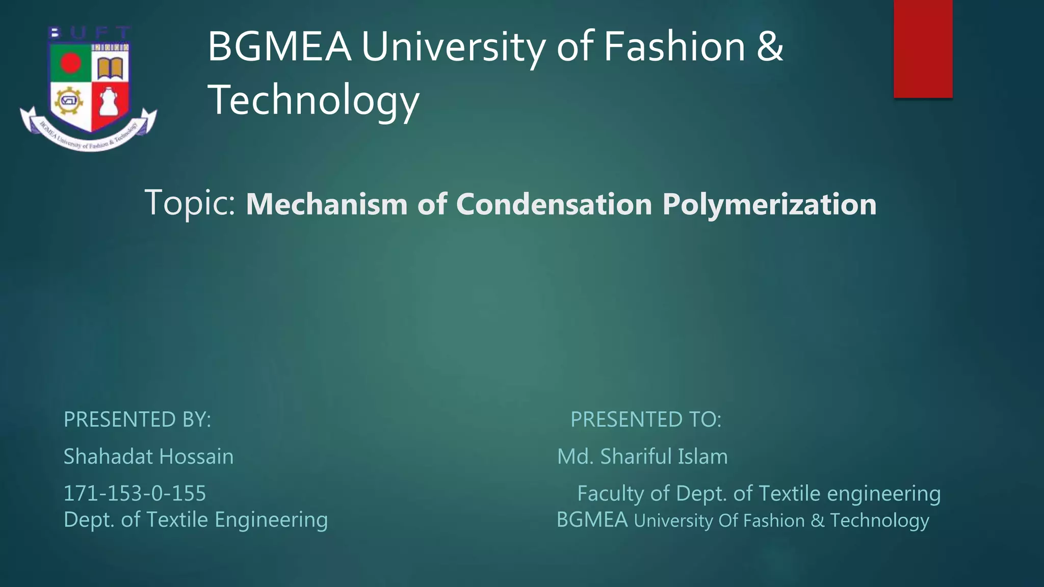 Polymerization (Condensation Polymerization) | PPTX