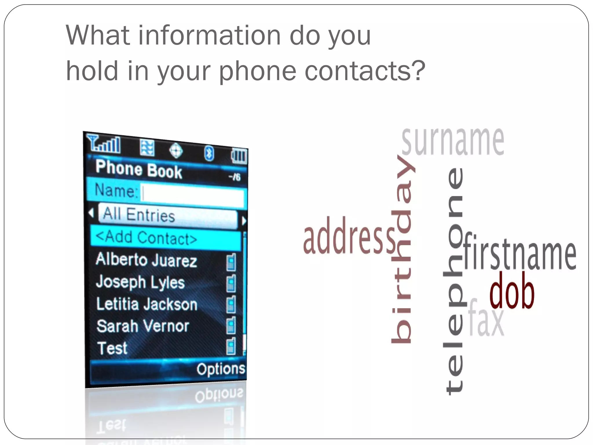 What information do you hold in your phone contacts?