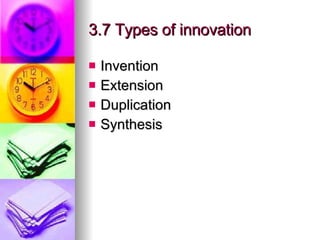 3.7 Types of innovation Invention Extension Duplication Synthesis 
