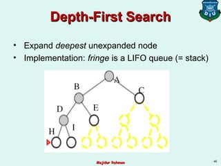 Depth-First SearchDepth-First Search
• Expand deepest unexpanded node
• Implementation: fringe is a LIFO queue (= stack)
46
Majidur RahmanMajidur Rahman
 
