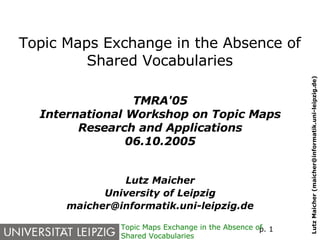 Topic Maps Exchange in the Absence of Shared Vocabularies ,[object Object],[object Object],[object Object],[object Object],[object Object]