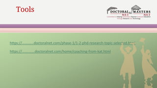 https://............doctoralnet.com/phase-1/1-2-phd-research-topic-selected.html
https://.............doctoralnet.com/home/coaching-from-kat.html
Tools
 