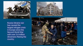 Russia Ukraine war
has caused the
largest refugee crisis
in Europe since the
Second World War
with over 3.4 million
Ukrainians fleeing the
country.
 