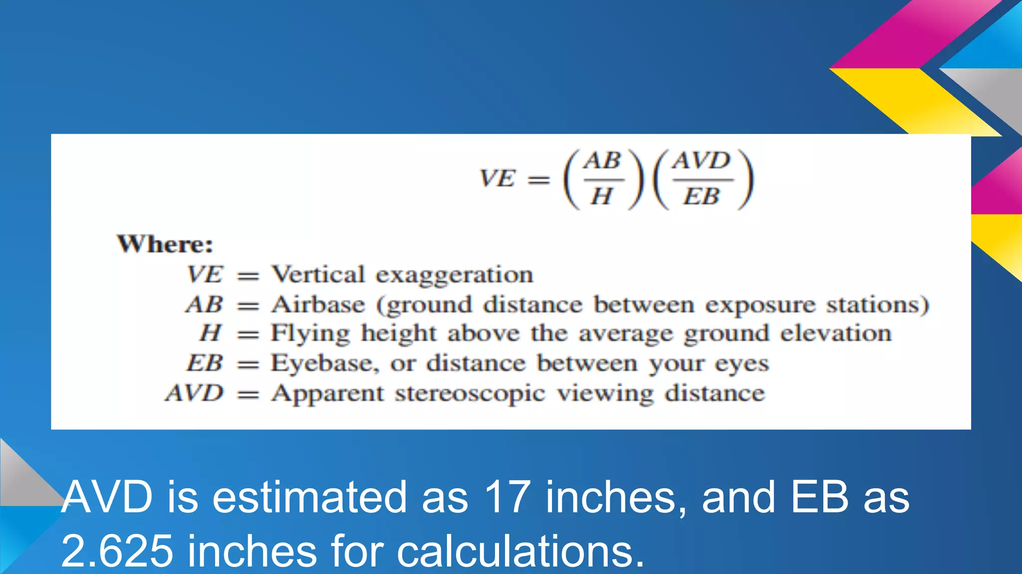 AVD is estimated as 17 inches, and EB as
2.625 inches for calculations.
 