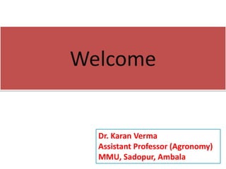 Welcome
Dr. Karan Verma
Assistant Professor (Agronomy)
MMU, Sadopur, Ambala
 