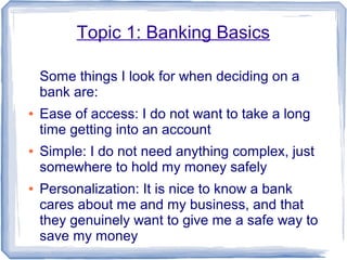 Topic 1 banking basics | ODP