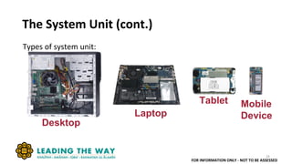 The System Unit (cont.)
Types of system unit:
Laptop
Tablet Mobile
Device
Desktop
FOR INFORMATION ONLY - NOT TO BE ASSESSED
24
 