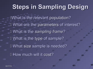 Topic 10 sample designs & procedures | PPT