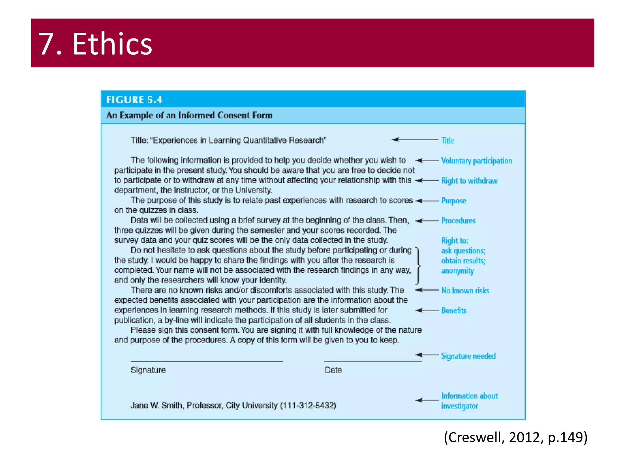7. Ethics
(Creswell, 2012, p.149)
 
