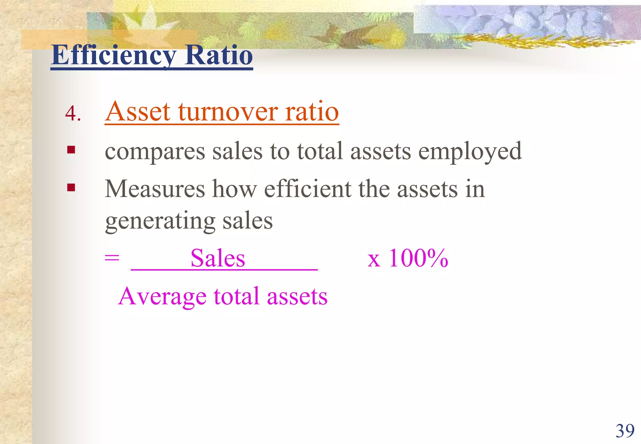 35Generally the higher the ratio, the greater the financial stability and the lower the risk for both creditors and owners.However, the ratio should not be too high because that may indicate that the business is not reinvesting in long-term assets to maintain future productivity.High current ratio can actually indicate problems if inventories are getting larger than they should be or collections of receivables are slowing down. 