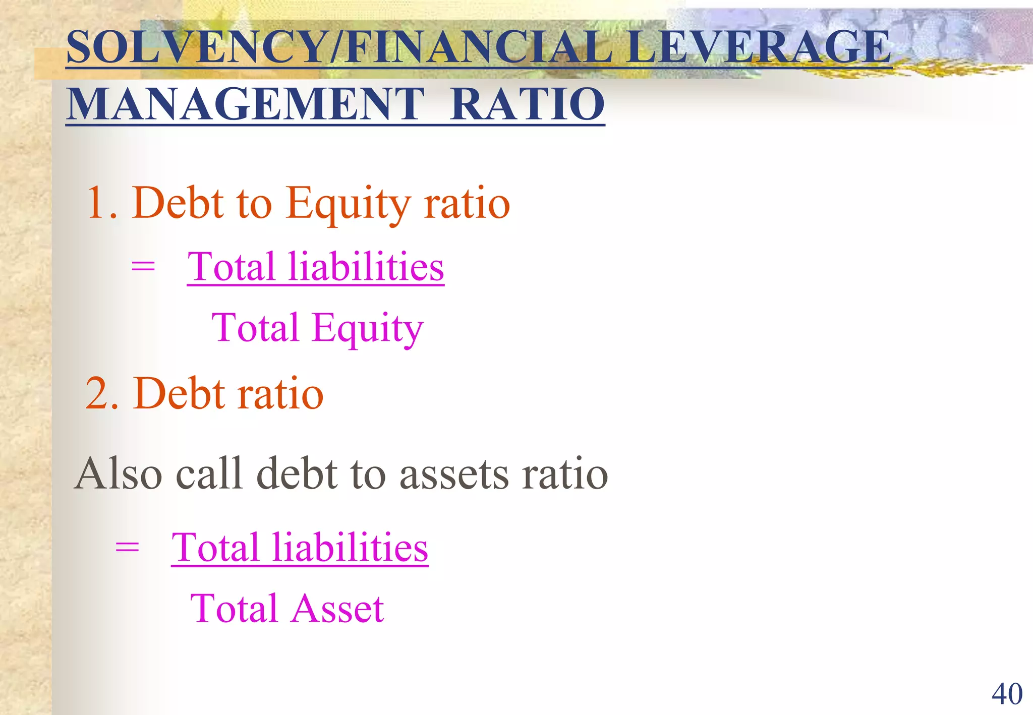36EFFICIENCY RATIODebtors turnoverMeasures how many times it takes customers to payCredit sales 		     Average debtors			