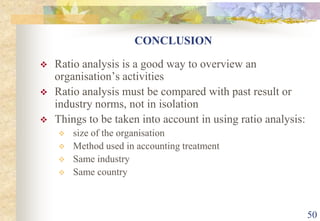 452.  Liquidity Ratiosa.  Current RatioCurrent assets		=	120	=	2:1	  	Current liabilities	 		60b.  Quick RatioCurrent assets - stock 	=	120-60   =	1:1	Current liabilities	   	   	    60