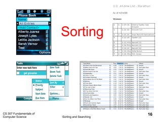 CS 307 Fundamentals of
Computer Science Sorting and Searching
16
Sorting
 