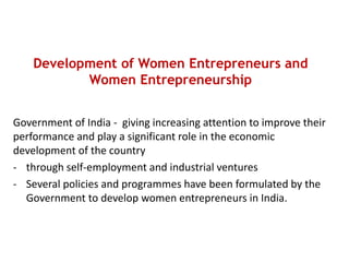 Development of women entrepreneurs and women entrepreneurship | PDF