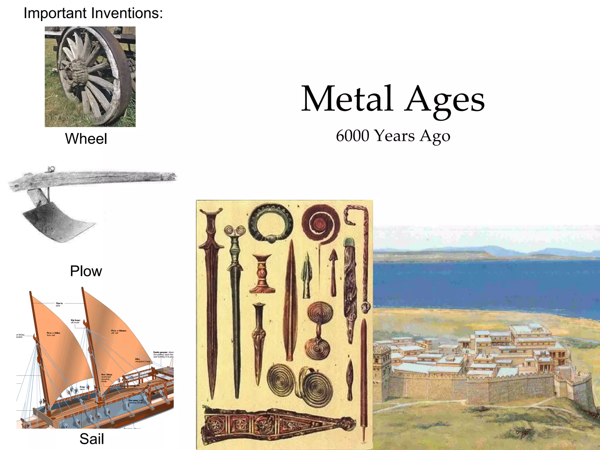 Metal Ages 6000 Years Ago Important Inventions: Wheel Sail Plow 