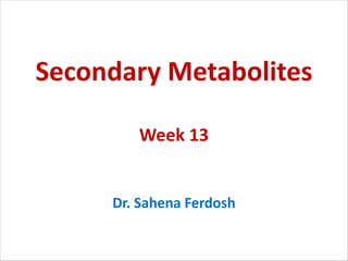 Secondary Metabolites
Week 13
Dr. Sahena Ferdosh
 