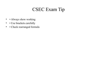 Topic 16 Formulae and Transposition in CSEC mathematics | PPTX