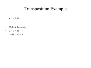 Transposition Method Examples Topic 16 Formulae and Transposition in CSEC mathematics | PPTX