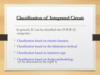 Integrated Chip Classification Comprehensive CMOS IC Design and Fabrication Course Overview | PPT
