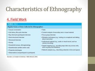 Characteristics of Ethnography
4. Field Work
 