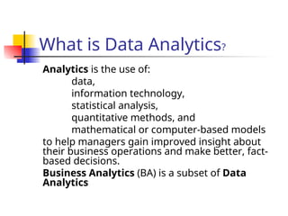 Introduction to statistical analysis used for business analytics | PPT