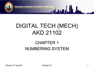 Malaysian Institute of Aviation Technology 
DIGITAL TECH (MECH) 
AKD 21102 
CHAPTER 1 
NUMBERING SYSTEM 
Revision 01 Issue02 Module 5.2 1 
 