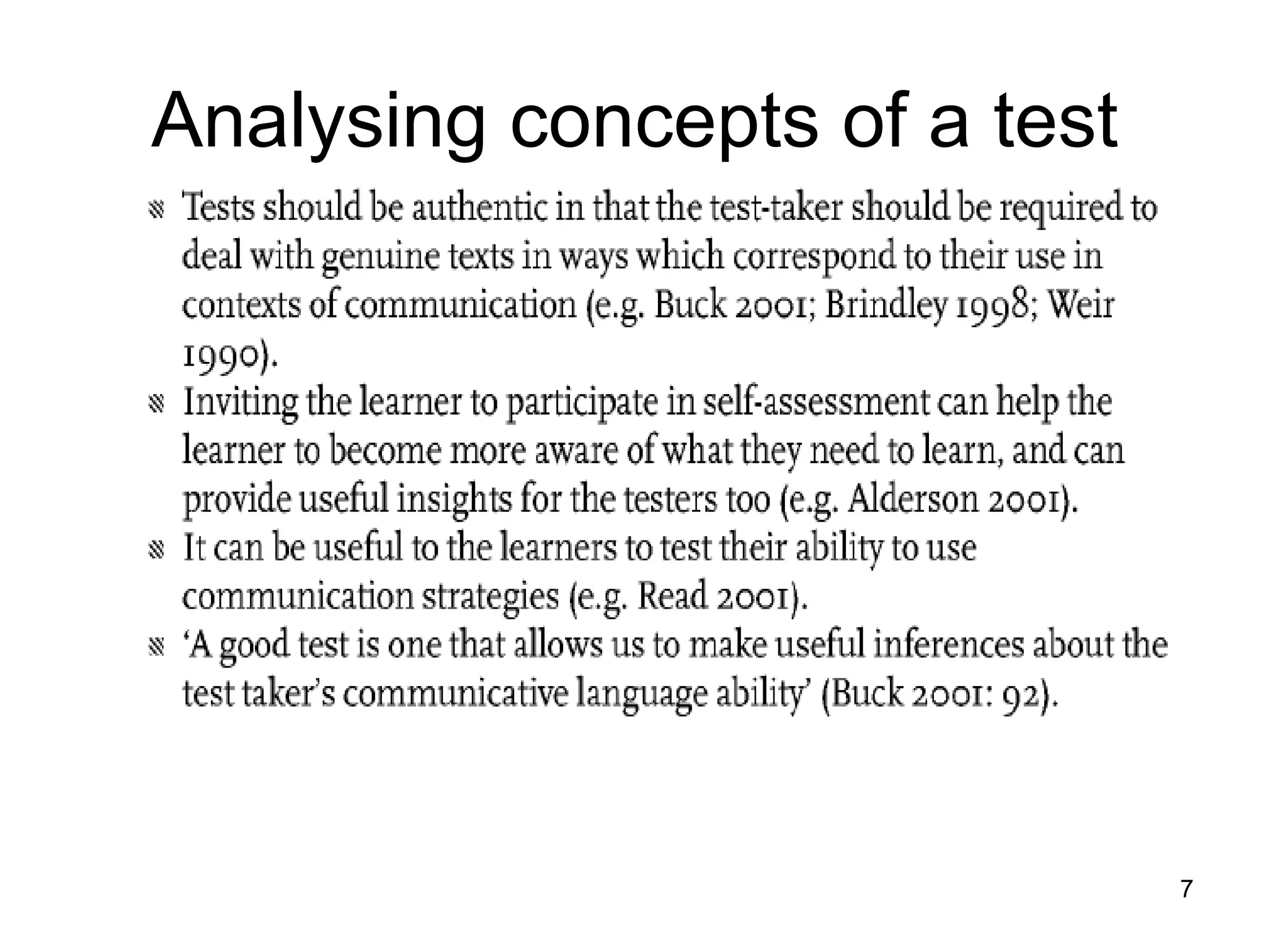 7
Analysing concepts of a test
 