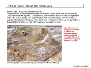 Hydraulic mining – tailings dam reprocessing

Kaltails project, Kalgoorlie, Western Australia
The project was established ...