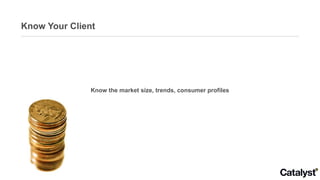 Know Your Client Know the market size, trends, consumer profiles 