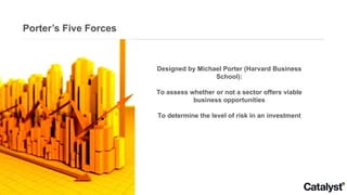 Porter’s Five Forces Designed by Michael Porter (Harvard Business School): To assess whether or not a sector offers viable business opportunities To determine the level of risk in an investment 