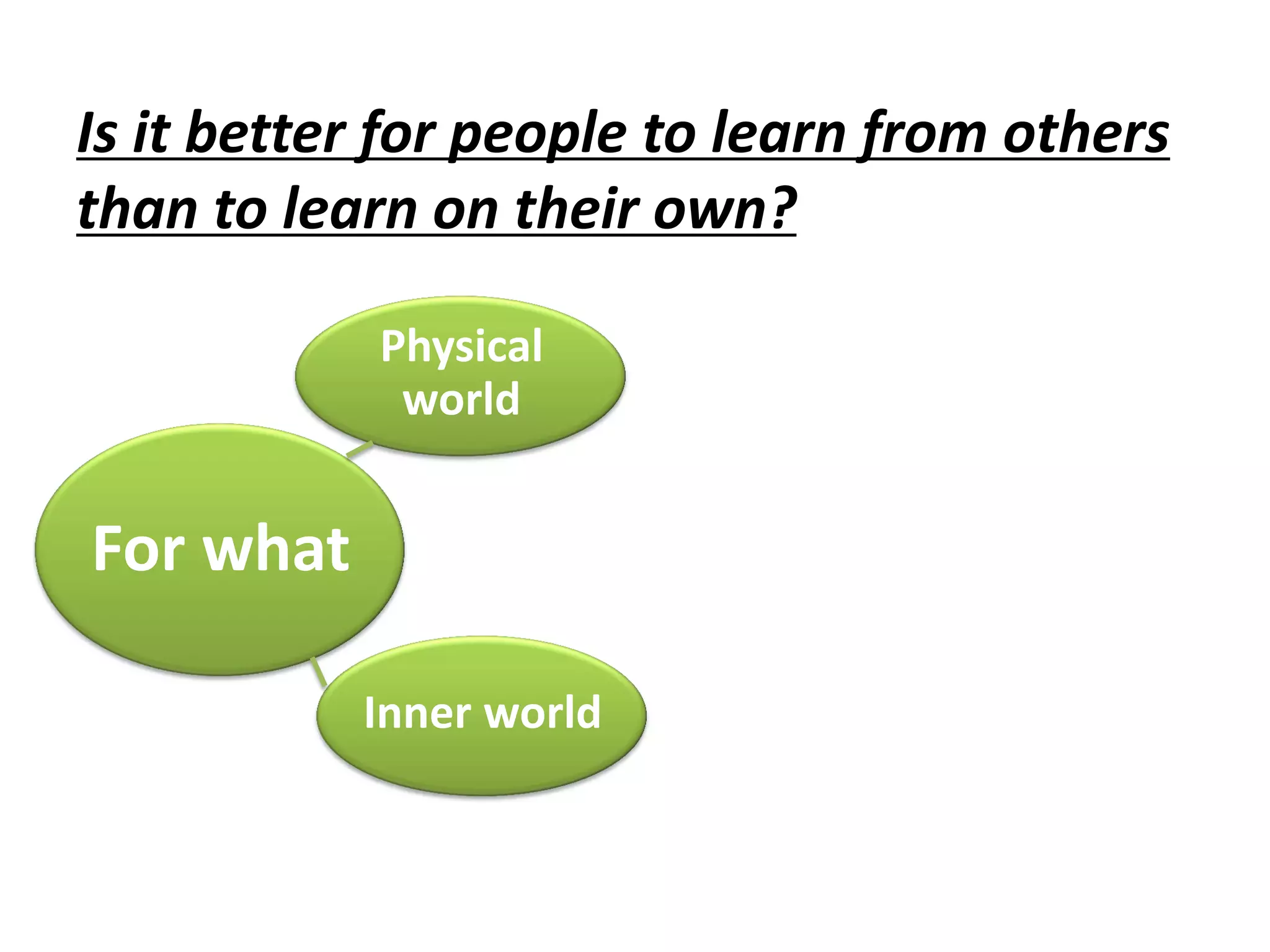 Is it better for people to learn from others
than to learn on their own?
For what
Physical
world
Inner world
 