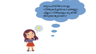 ഒരു ചെടിയിൽധാരാളം
വിത്തുകൾ ഉണ്ടാകാറുണ്ടശലലാ?
എലലാം വിത്തുകള ംകൃഷിക്ക്
അനുശയാജ്യമാശണാ?
 