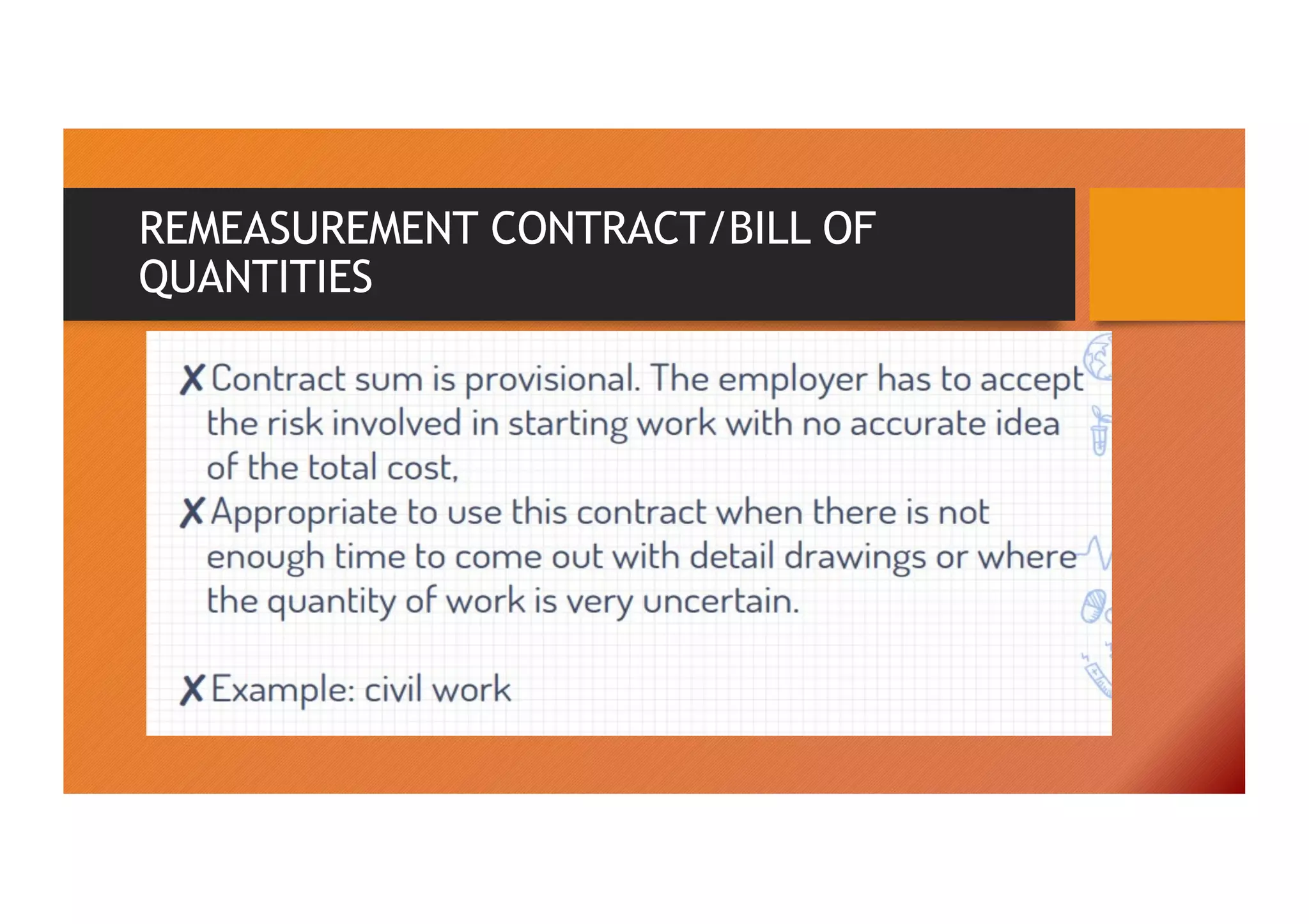 REMEASUREMENT CONTRACT/BILL OF
QUANTITIES
 