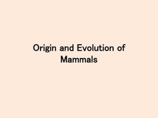 Origin and Evolution of
Mammals
 