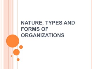 NATURE, TYPES AND
FORMS OF
ORGANIZATIONS
 