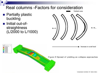 Real columns -Factors for consideration
Partially plastic
buckling
Initial out-of-
straightness
(L/2000 to L/1000)




                                    Compression members -Dr. Seshu Adluri
 