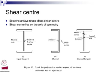 Shear centre
 Sections always rotate about shear centre
 Shear centre lies on the axis of symmetry




                                             Compression members -Dr. Seshu Adluri
 