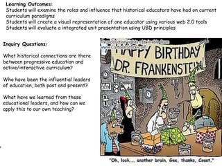 Inquiry Questions:
What historical connections are there
between progressive education and
active/interactive curriculum?
...