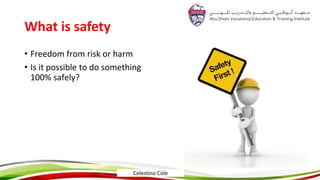What is safety
• Freedom from risk or harm
• Is it possible to do something
100% safely?
Celestino Cole
 
