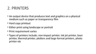 Notes On Printers TOPIC 2 ICT class notes for computer .pptx