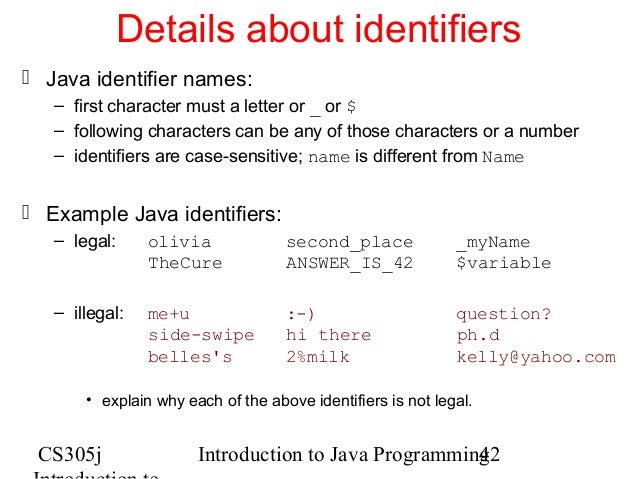 Which Of The Following Is A Legal Identifier? Introduction to Java Programming