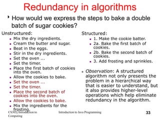 CS305j Introduction to
Computing
Introduction to Java Programming 33
Redundancy in algorithms
How would we express the st...