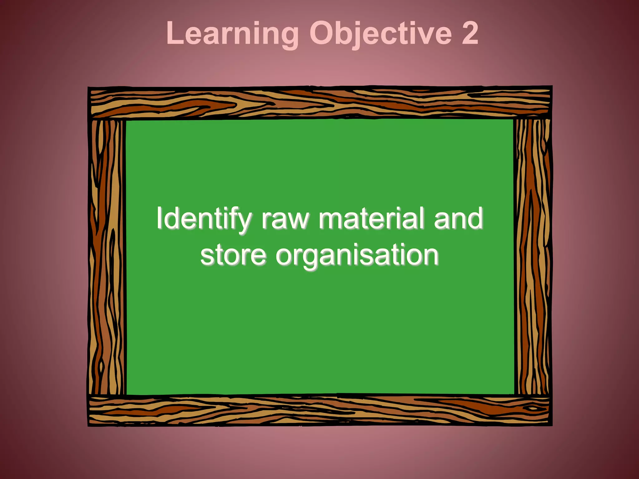 © 2009 McGraw-Hill Ryerson Limited
1-21
Learning Objective 2
Identify raw material and
store organisation
 