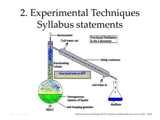 08/04/2016
2. Experimental Techniques
Syllabus statements
Statements from Cambridge IGCSE Chemistry syllabus 0620 (for exams in 2016 – 2018)
 
