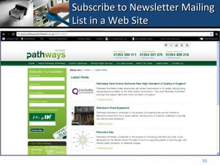 Subscribe to Newsletter Mailing
List in a Web Site




                            10
 
