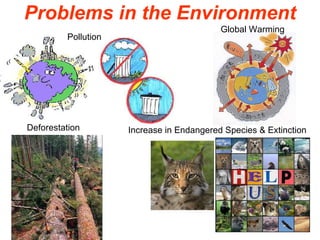 Problems in the Environment Deforestation Global Warming Increase in Endangered Species & Extinction Pollution 